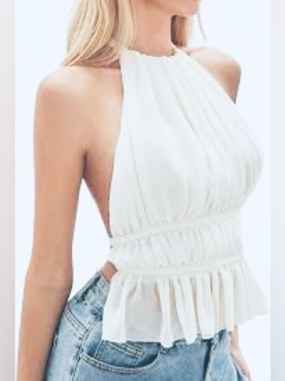 SHEIN Halter Style Neckline Cinched Waist W/ Open Back And Long Back Ties Size L